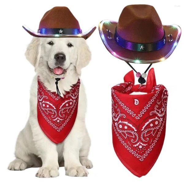 Köpek giyim eşsiz desenli evcil hayvan bandana şapka Işıklarla sevimli şenlikli kostüm ayarlanabilir kovboy seti parti
