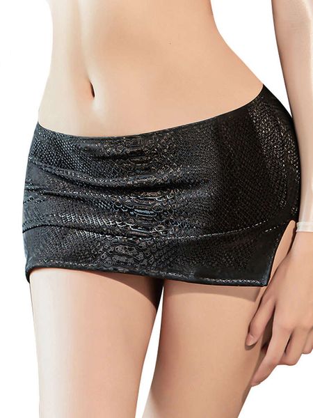 Сексуальная змея принт PU Mini Micro Slit Pencil с низкой талией стройной пленкой Hip Skirts Club Tance Wear Summer Woman