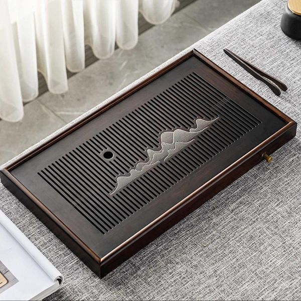 Tee Tabletts Teller Holz Tischschale für schwarze Steinzeremonie Vintage Gongfu Square Vassoio Legno Home Accessoires WSW20XP