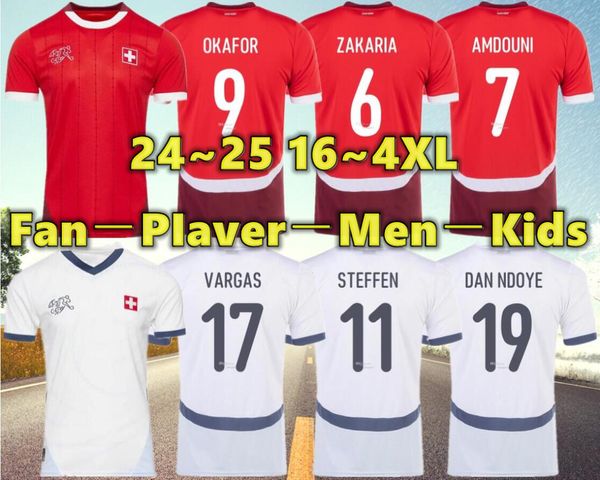 2024/2025 s/4xl İsviçre 2024 Euro Kupa Futbol Formaları İsviçre Milli Takımı Elvedi Akanji Zakaria Sow Rieder Emolo Shaqiri Ev Uzak Futbol Gömlekleri
