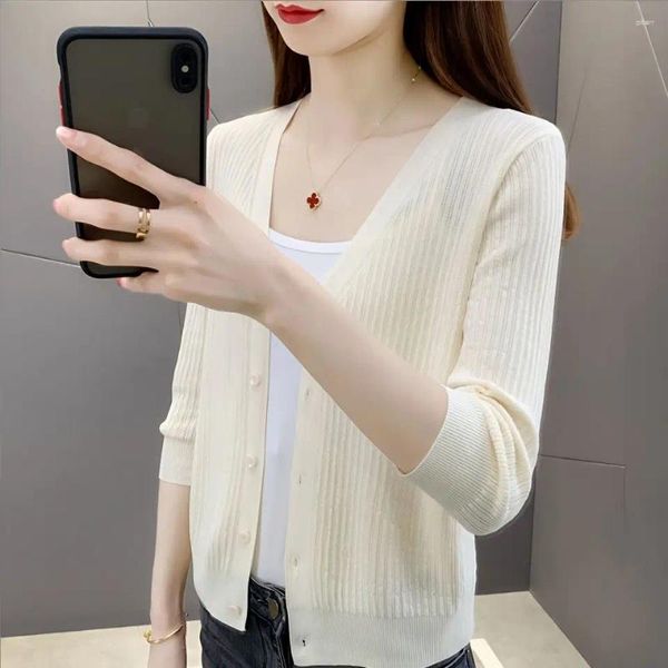 Women's Woman Woman Cardigan Solid Color Summer Buttons Sun Protection Top Top Womens Fashion Knitted Women Clothin L117