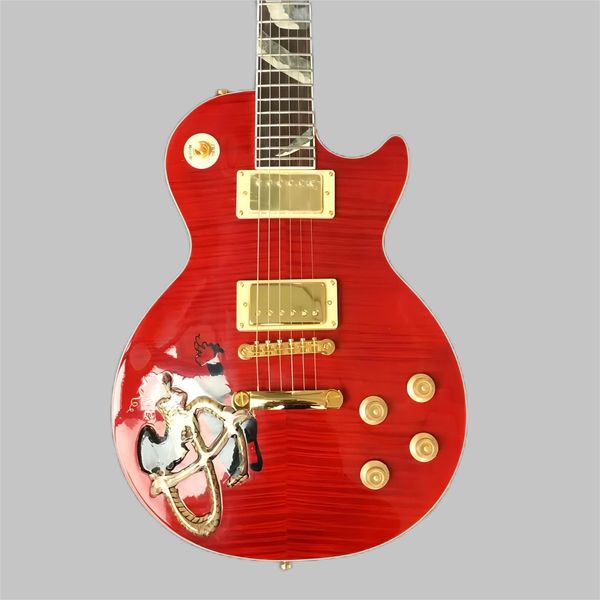 Guitarra elétrica personalizada, padrão 3D de cobra fumegante, 2 captadores, decoração de chama Tiger vermelha, braço de sequóia, frete grátis