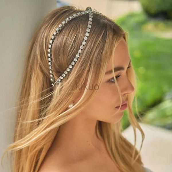 Hochzeitshaarschmuck Mode Braut Haarband Strass Stirnband Braut Hochzeit Haarzubehör Frauen Kristall Haarbänder Kreuz Kopfstück Schmuck D240425