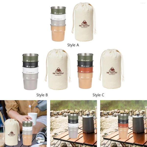 Café vasos de café 4pcs portátil ao ar livre 304 aço inoxidável conjunto de chá de cerveja Camping caminhando água de viagem