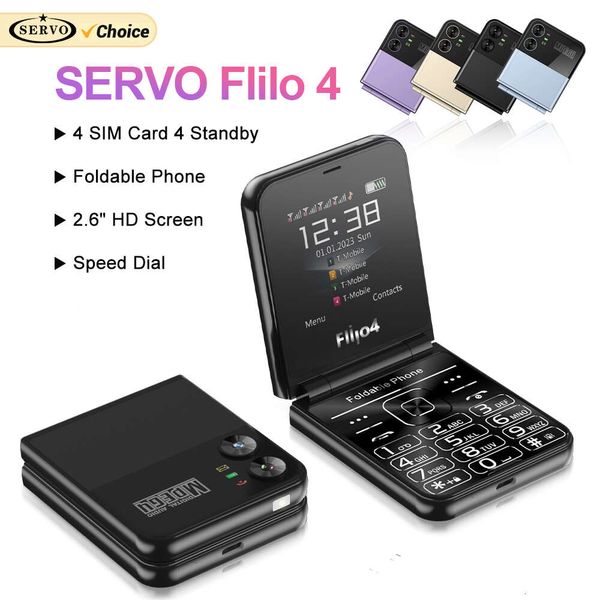 Servo 4 SIM Moda Flip Hücresel Hızlı Kadran El Flashlight Magic Ses FM Radyo 2G GSM Katlanabilir Cep Telefon Türü C 2.6 