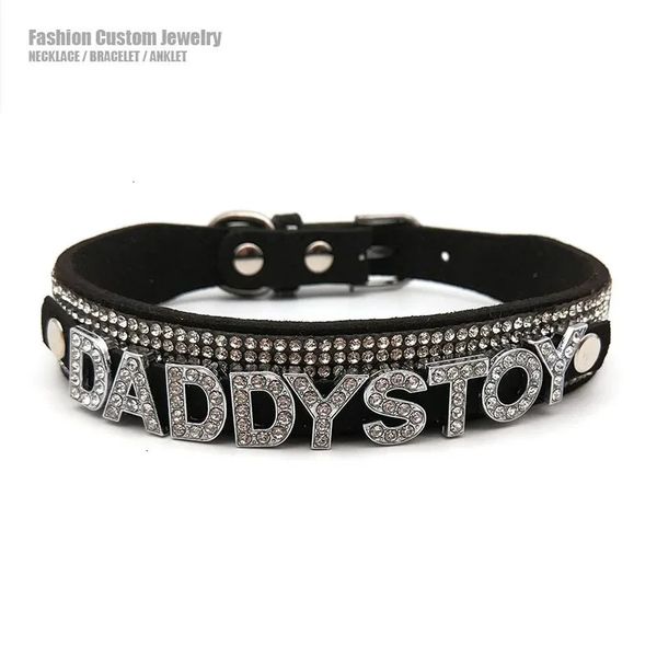 Goth Sexy Diamante Letters Daddys Toy Choker Necklace Women Name Custom Word Collar Collar Jewelry Personalized Chocker Gift 240416