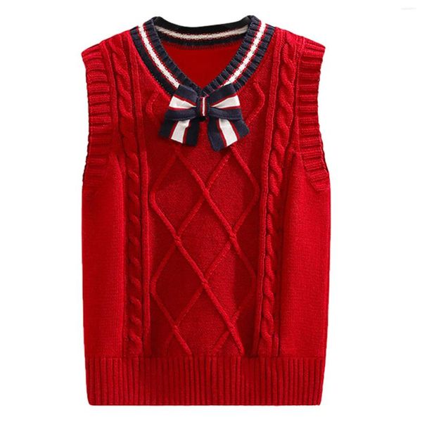 Bekleidungssets Kindermädchen School Uniform Casual Strick Sweater Schulmädchen Weste gegen Nackenfliege Tanktop für Geburtstagsfeierbühne Performance