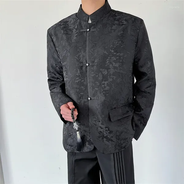 Ternos masculinos syuhgfa estilo chinês blazer jacquard flor escura prato pérola fivela mai touse masma moda 2024 colarinho de mola