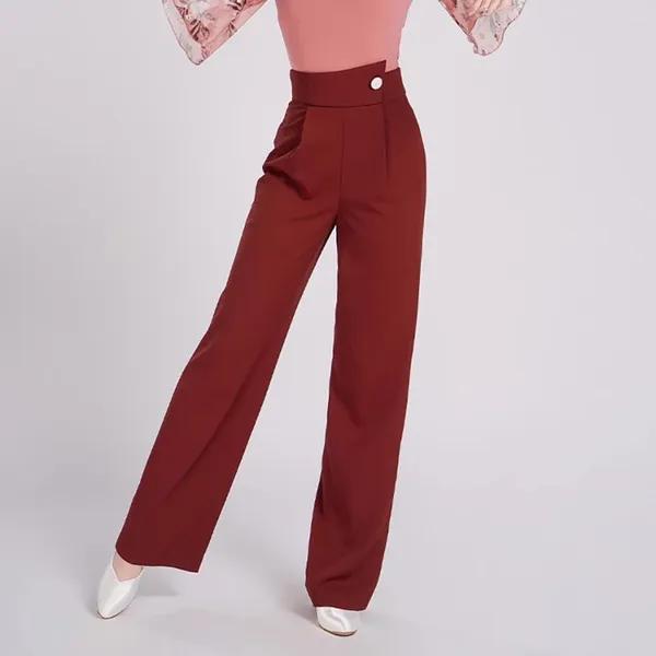 Sahne Giymek Yüksek Bel Düğmesi Tasarım Pantolon Latin Dans Elbisesi Kadın Kostüm Performans Göbek Modern Dans Elbiseleri M2024