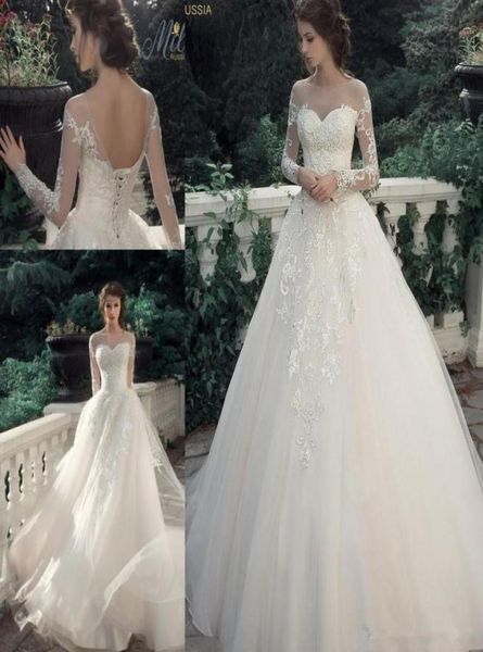Milva Bridal Vintage Lace Beach Princess Wedding Dresses 2019 Sheer Neck Long Long Maniche Plus Country Country Top Wedding Bridal D7911401