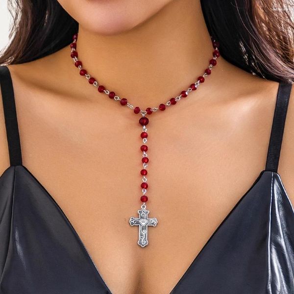 Anhänger Halskette Gothic Black Cross Jesus Halskette für Frauen