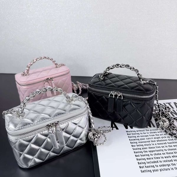 Tasarımcı Crossbody Torba Kanalizması 23K Torba Deri Siyah Gümüş Elmas Izgara Zinciri Tutamak Elden Telefon Çantası Kadın Omuz Crossbody Makyaj Çantası