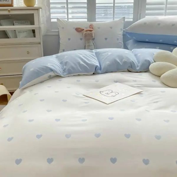 Defina a capa de edredão de cor sólida Conjunto com travesseiros de chapas lisadas de lençóis duplos de cama queen size de cama azul meninos meninas têxteis de roupas de cama em casa