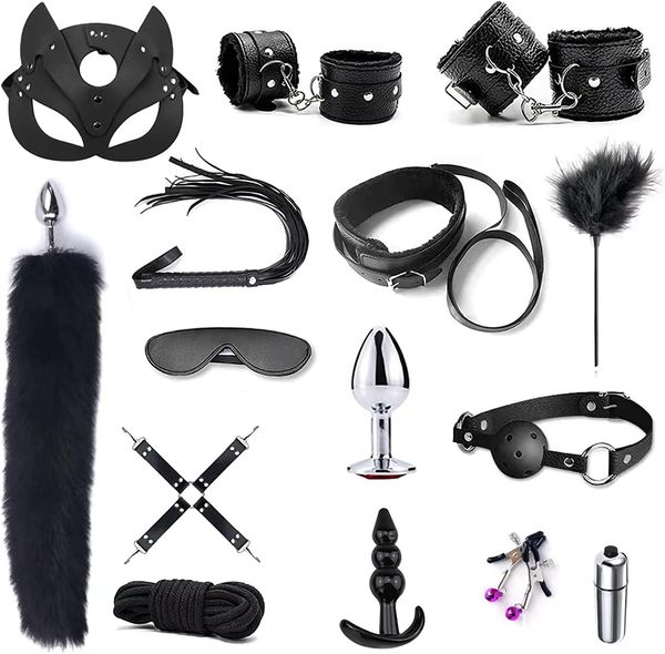 BDSM restrições de brinquedos sexuais 15pc Condanga de escravidão Definir kits de restrições de leito de fetiche para iniciantes luminosos sm adultos jogos seguros bdsm algema mamilo