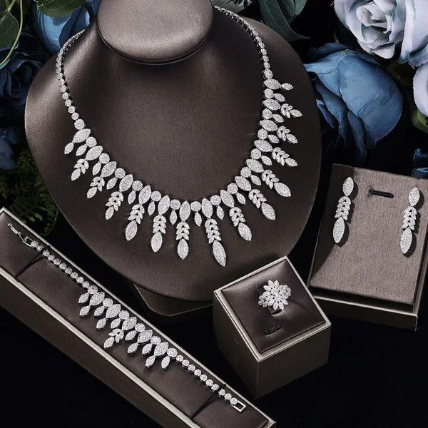 Orecchini di collana set di gioielli di lusso grandi 4 pezzi con zirconia cubica per donne accessori per matrimoni da sposa