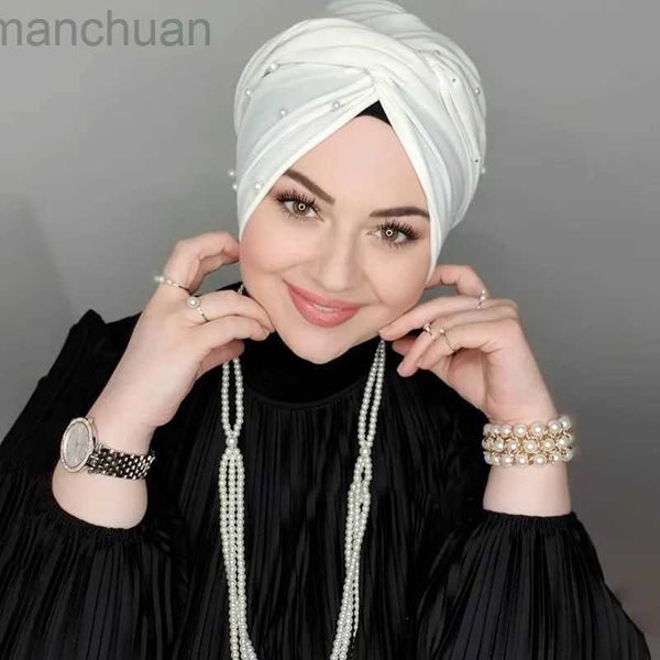 Hijabs Muslim Pearl White Modal Hijab Fashion Undercap Abaya Hijabs für Frau Abayas Jersey Kopfschal Kleid Frauen Turbans Turban Cap D240425