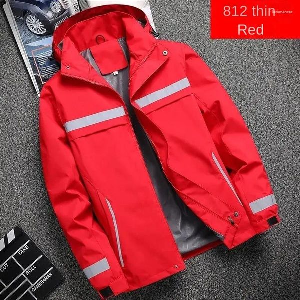 Herren Jacken Jacke Patchwork Mode Reflexion gestreiftes Kapuzenmantel Outdoor männlicher Kleidung Sport Reißverschluss