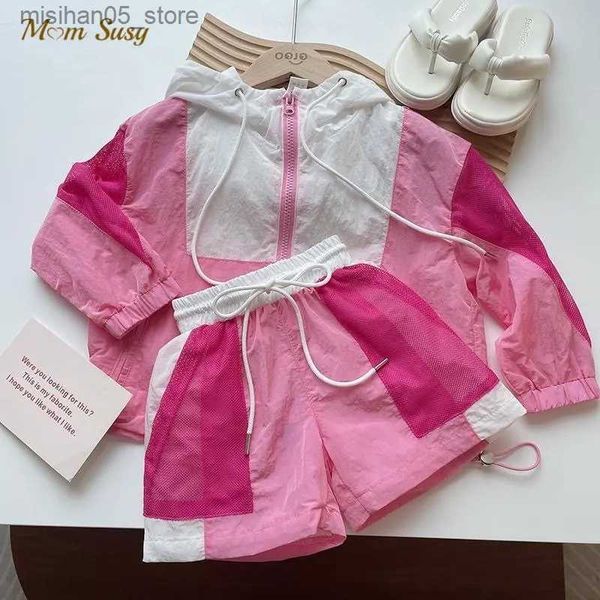 Одежда набора моды Baby Girl Boy Patchwork для одежды набор шорт для капюшона шорты для малыша детская детская одежда костюма 2-12y Q240425