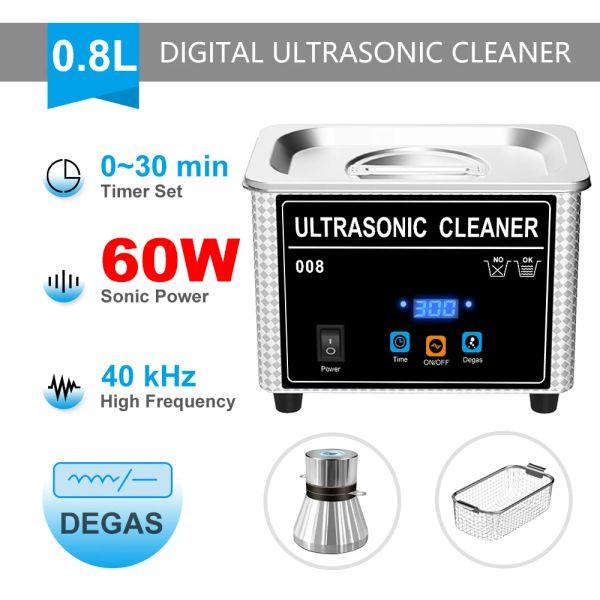 Elettrodomestici da 60 W Bath Ultrasonic Bath 0,8L di pulizia con gli occhiali a spazzola per gioielli a tempo