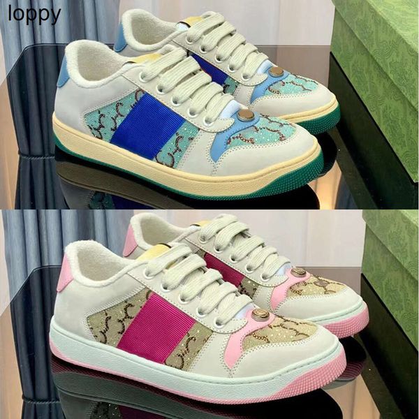 Neue Leinwand schmutzige Designerin Casual Shoes Screener Sneakers Frau Luxus klassisches blaues rotes Streifen Gummi Leder Distressed Männer Damenschuhe