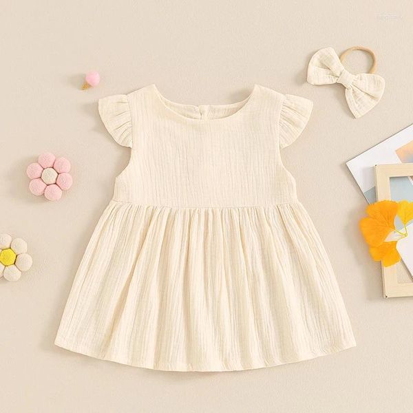 Girl Dresses Toddler Baby Summer Clothes Maniche Crew Dish Solid Next Set con fascia per la testa