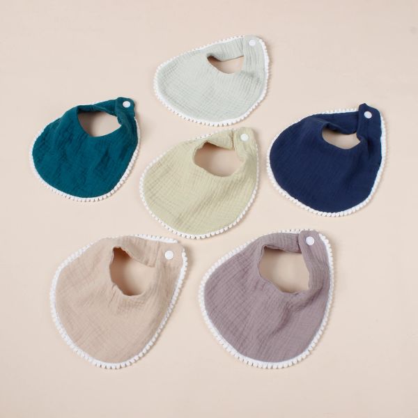 Acessórios 6 peça Conjunto Hot Sale Hot Camada Baby Bib Cotton Cotton Muslina Poliéster Dorp Shape Toalha com botão para crianças Burp Cloth Cloth