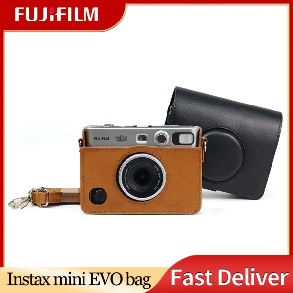 Caso de proteção de couro PU PU para Fujifilm Instax Mini EVO Instant Instant Film Photo Camera Bag com cinta removível de ombro