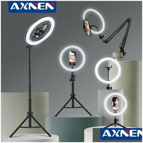 Flash Heads Selfie Ring Light Pography LAMP RIME İLE İLGİLİ Mobil Tutucu Montaj Tripod Stand Ringlight Canlı Video için Street OTJ3E