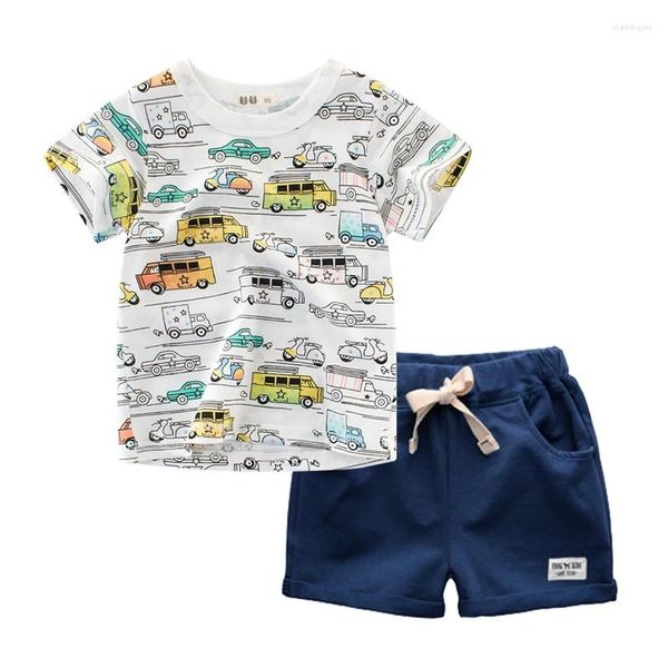 Roupas conjuntos de roupas biniduckling de verão garotos roupas de algodão carros de algodão mangas curtas T-shirt Roupas de menino Casual Crianças Conjunto