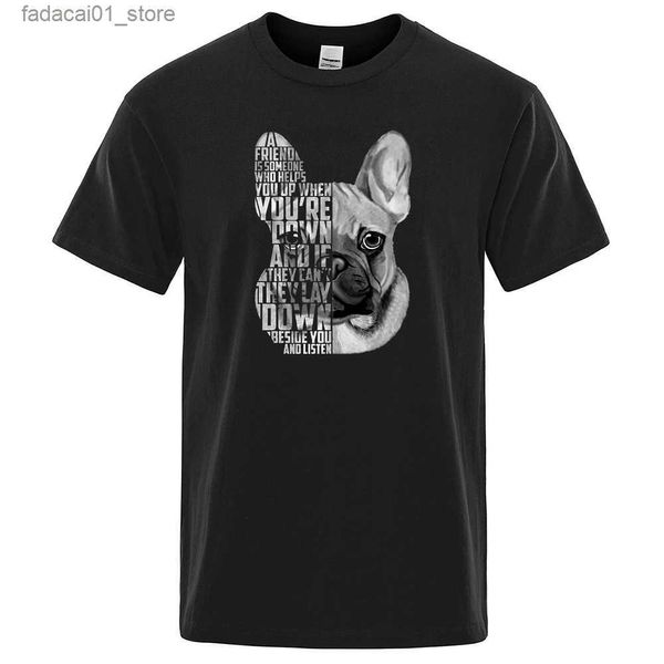 Camisetas masculinas Citação de bulldog francês Mens de forma imprimida de moda de rua de moda de moda retro de manga curta de manga curta extra grande camiseta-deco