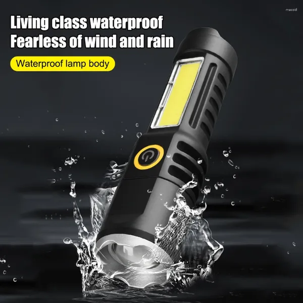 Taschenlampen Taschenlampen wasserdichtes Zoom Zoom XPE COB LED Camping Typ-C USB Ladet hell Blitzlicht zum Angeln