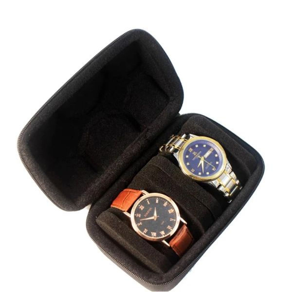 Casi portatili Eva Watch Case di archiviazione 2 slot orologio da viaggio con zip e interni morbidi con infiammazione per tenere d'oro orologio smart