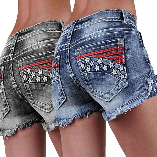 Frauenshorts modische elastische Patch besticktes Loch Damen Jeans Jeans