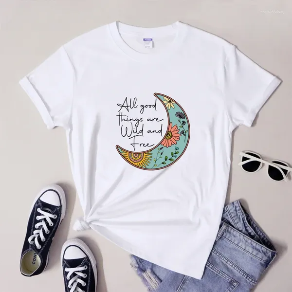 Женские футболки Tll Good вещи дикие и бесплатная футболка Retro Hippie Soul Tshirt Эстетическая цветочная луна природа