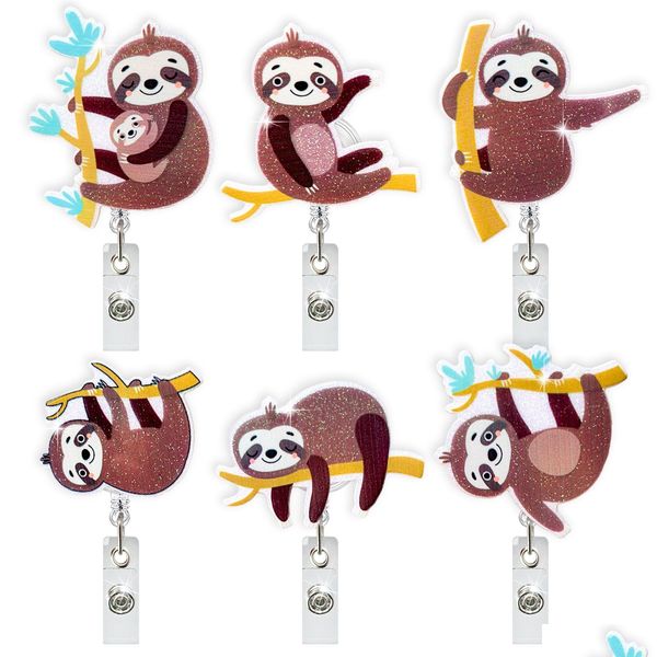 Andere Schreibtischzubehör Großhandel Sloth Badge Schlüsselbund einziehbarer PL Cartoon -ID -Abzeichenhalter mit Clip Office Supplies Drop Lieferung Dheth Dheth