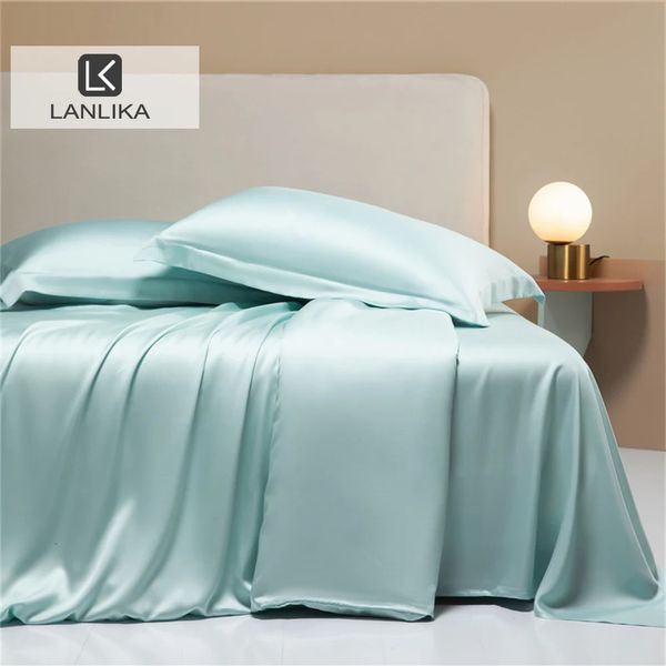 Lanlika Top Grade Nature 100% Set di biancheria da letto di seta di bellezza copripiumino Flania piatta Flat King Led Linen Pillowcase per regalo di sonno 240425