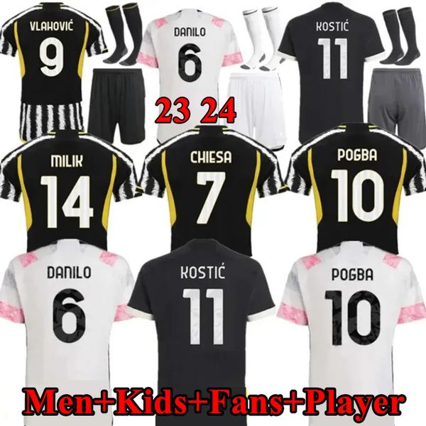 Kids 2023 Juventu Soccer Jerseys Kits de futebol infantil Juventuss 23 24 POGBA BONUCCI Futebol Jersey Kit Di Maria Uniforme Kostic Fagioli