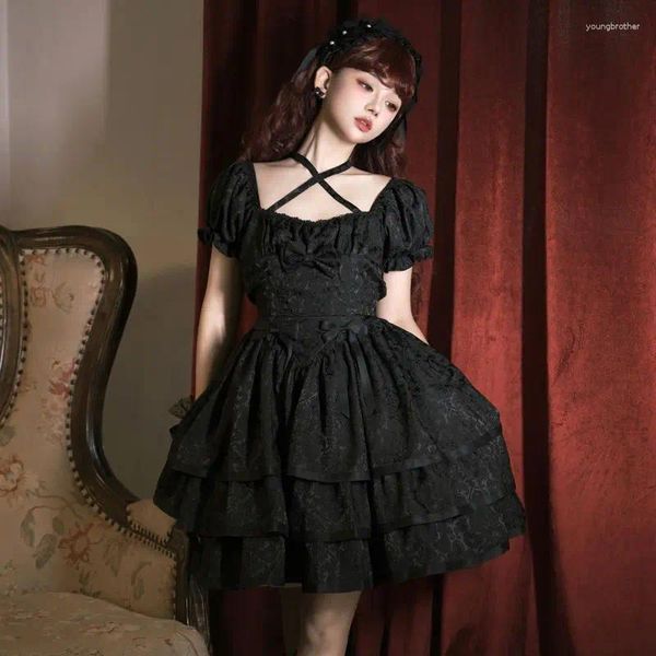 Partykleider Coalfell Thorn Rose Dark Gothic Lolita Kleider Original Kurzärmel OP Drei -Sektion Feste Farbe LO Prinzessin auf Lagerbestand