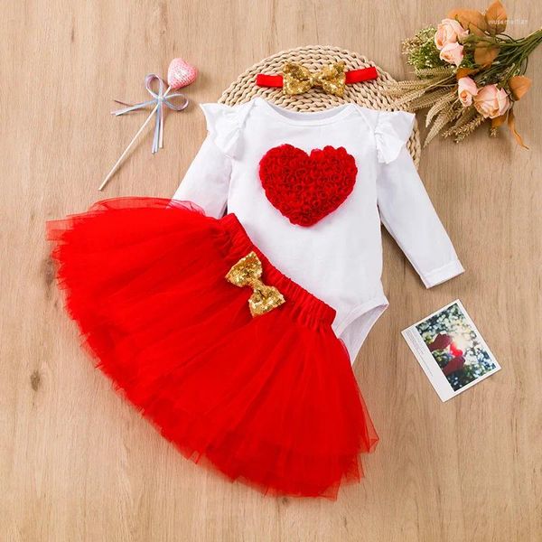 Set di abbigliamento bambino compleanno tutu gonfano gonna gigergia cuore fiore giorno per la mamma adorano maniche volanti