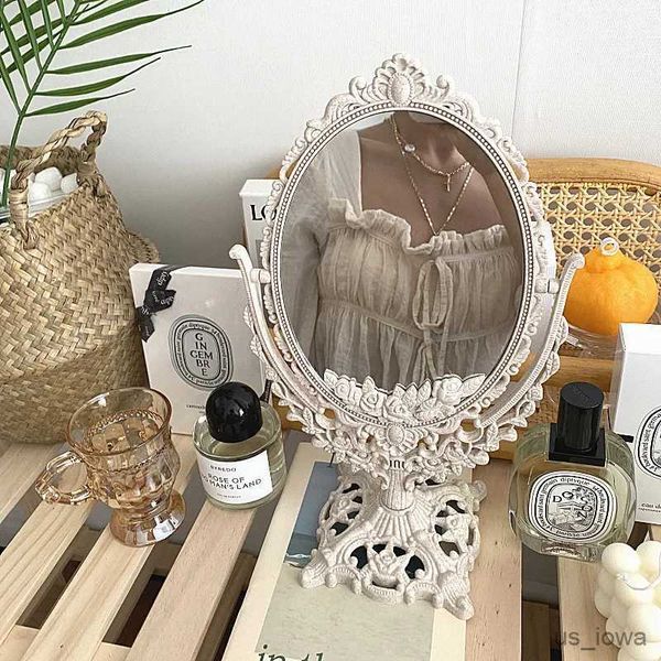 Spiegel oval geformte Make -up -Spiegel Vintage European Style Make -up Mirror 360 Grad rotierende Wirbeldesktop Make -up -Spiegel -Werkzeug -Heimdekoration