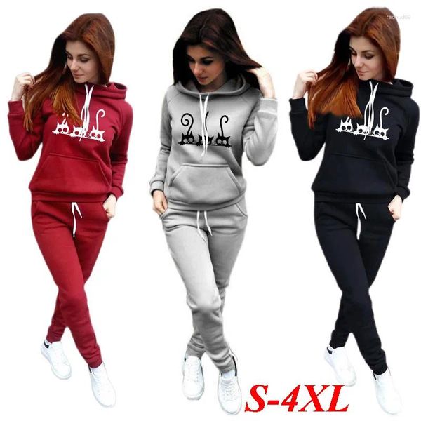 Damen zweisteuelhafte Hosen Hoodies Pullover Frau Bekleidungsanzug Sweatshirts Jogging Mode Fleece Pants Sets 2024 2 s lässig