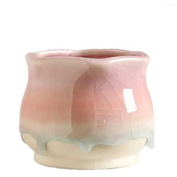 Vasos gelo racha de fluxo esmalte especial gradiente de liberação de preço arco -íris suculento cerâmica vaso de flores criatividade simples e br