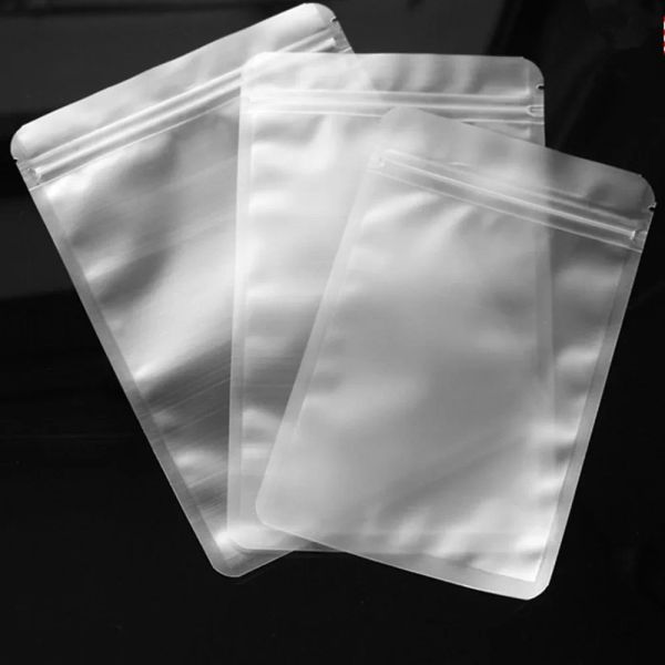 Bolsas de trava transparente com fosco, bolsas de zíper com embalagem de alimentos com entalhes de lágrima para lanches e lenços de verão, 100 pcs/lote