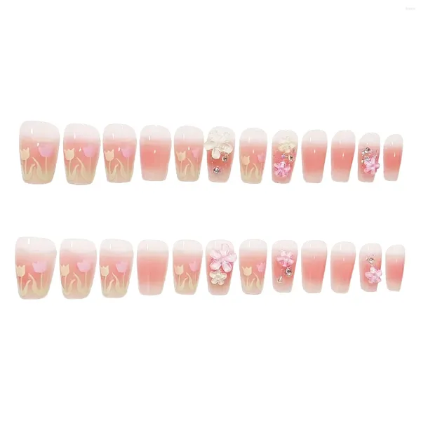 False Nails Blush Pink Fake mit Tulpe bedruckt ultra-flexibler langlebig für Frauen und Mädchennagel Salon