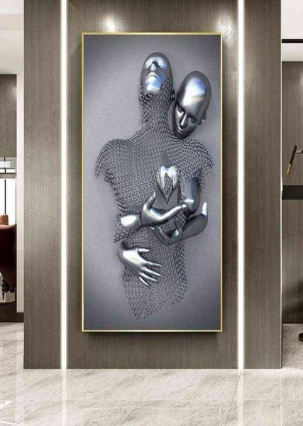 Nordische Paare Metallfigur Statue Wandkunst moderne Malereien Lover Skulptur -Druckgrafik für Korridorraum Home Decor H5089942