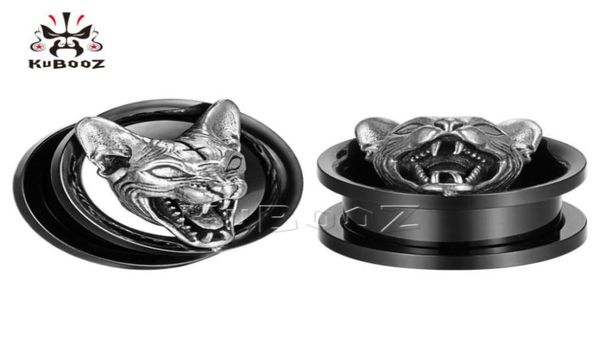 Kubooz aço inoxidável Túneis de orelha de cabeça de gato tridimensionais Medidores de piercing Expande Jóias para o corpo Brincho Plugs Gasais de atacado de 8 mm a 25mm 32pcs4345179