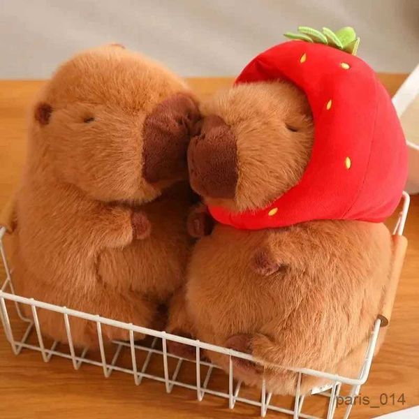 Animais de pelúcia de pelúcia de 23 cm de mochila de tartaruga capibara utilidade kaii strberry chapéu capybara brinquedos de pelúcia simulação de pelúcia de bichos de bichano crianças presentes de aniversário