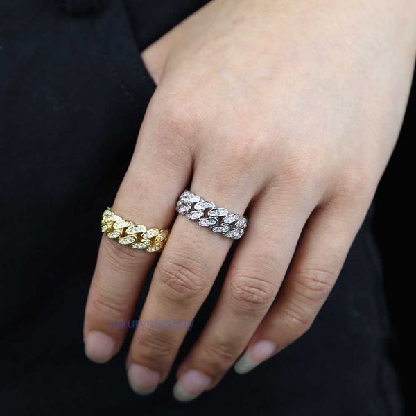 Bling White Cubic Zirkonia asphaltiert Miami Cuban Link Chain Ring für Frauen Hip Hop Engagement Band Trendy Fingerringe für Hochzeit