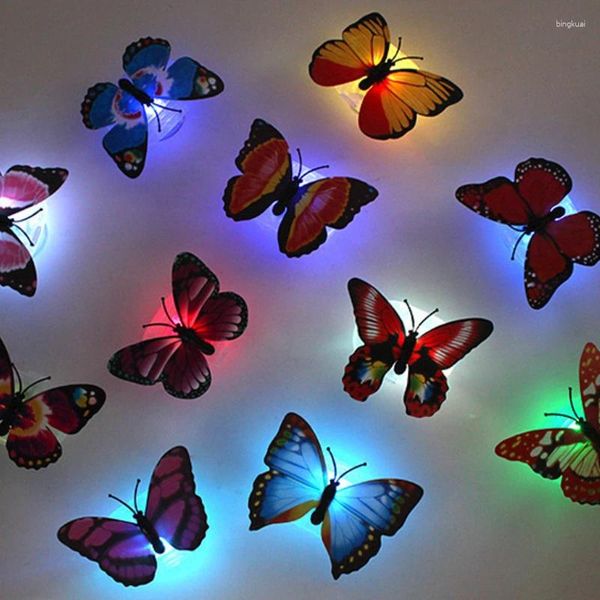 Lâmpada de parede 3/5/10/15pcs 3d Butterfly Night Light Colorful Colorful Luminous Pastable Setas Decorativa