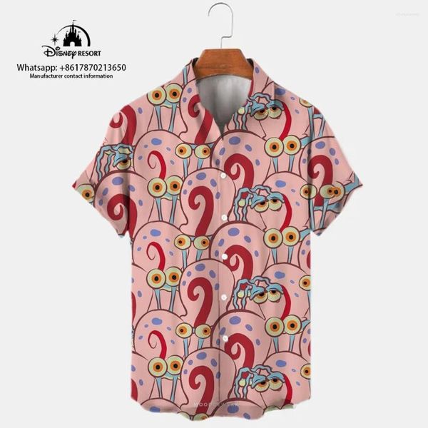 Camisas casuais masculinas Lappel Cartoon Anime Sponge Shirt Shirt -Sleeved Baby Small Snail 2024